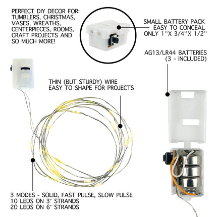LED String Lights 1m Battery Operated Firefly Lights Create a Romantic Dreamy Atmosphere 20 Led Lights