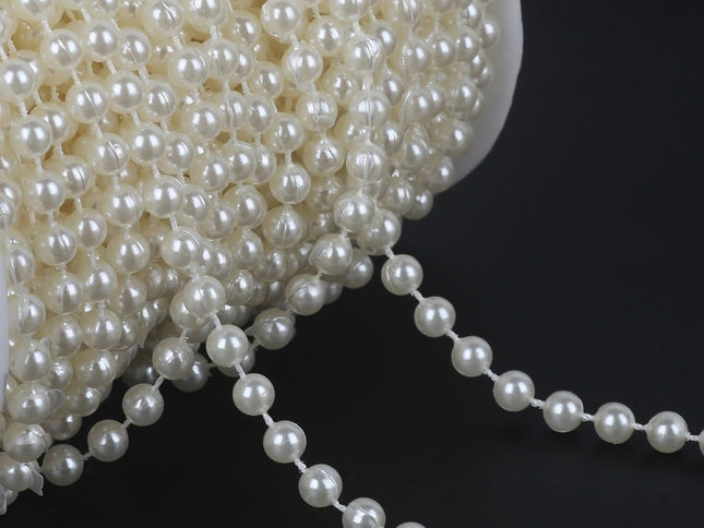 Faux Ivory Pearl Beads - 6mm Christmas Tree Beads 5.5Yards Ivory Pearl Strands Spool Pearl String Bead Roll (6mm , Ivory)