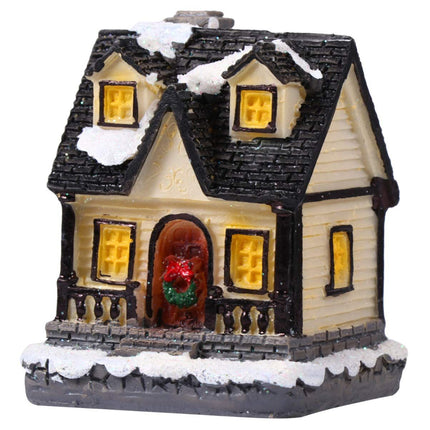 Christmas Village Houses with LED Light Resin Village Houses Lit Building Table Decoration for Christmas Holiday Party Dollhouse