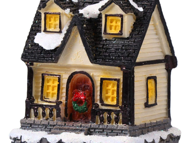 Christmas Village Houses with LED Light Resin Village Houses Lit Building Table Decoration for Christmas Holiday Party Dollhouse