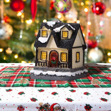 Christmas Village Houses with LED Light Resin Village Houses Lit Building Table Decoration for Christmas Holiday Party Dollhouse