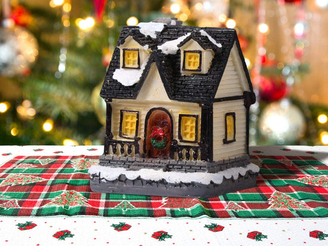 Christmas Village Houses with LED Light Resin Village Houses Lit Building Table Decoration for Christmas Holiday Party Dollhouse