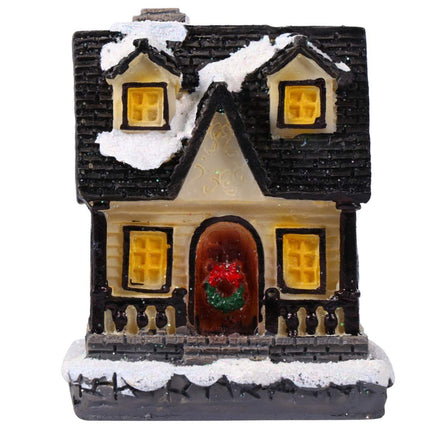 Christmas Village Houses with LED Light Resin Village Houses Lit Building Table Decoration for Christmas Holiday Party Dollhouse