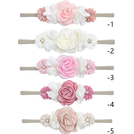 5 Pack White Pink Delicate Rose Flower Nylon Headbands Floral Hair Bows Daisy Flowers Headband Elastic Hair Bands Easter