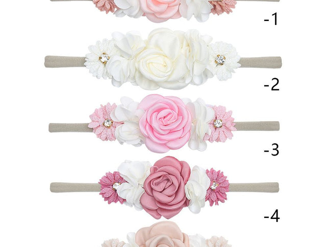 5 Pack White Pink Delicate Rose Flower Nylon Headbands Floral Hair Bows Daisy Flowers Headband Elastic Hair Bands Easter