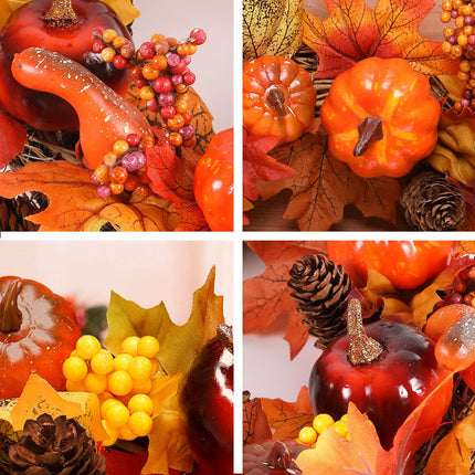Fall Wreath for Front Door, 15" Artificial Autumn Pumpkin Wreath, Harvest Wreath Thanksgiving Wreath for Fall, Indoor Wreath Party