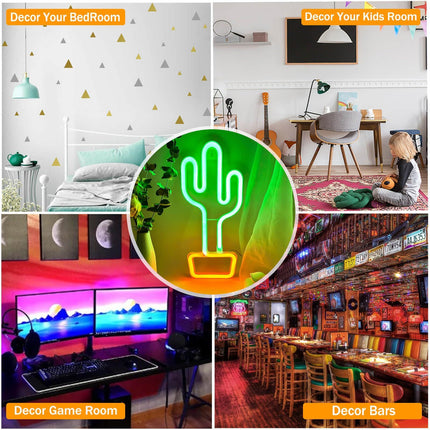 Neon Cactus Light Cactus Neon Sign, Cactus Wall Decor Lamp Cactus Neon Light Green Cactus LED Signs USB/Battery