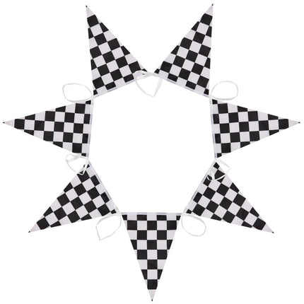 Reusable party decoration flags, 38 black and white checkered flags sewn on white ropes (black and white checkered)