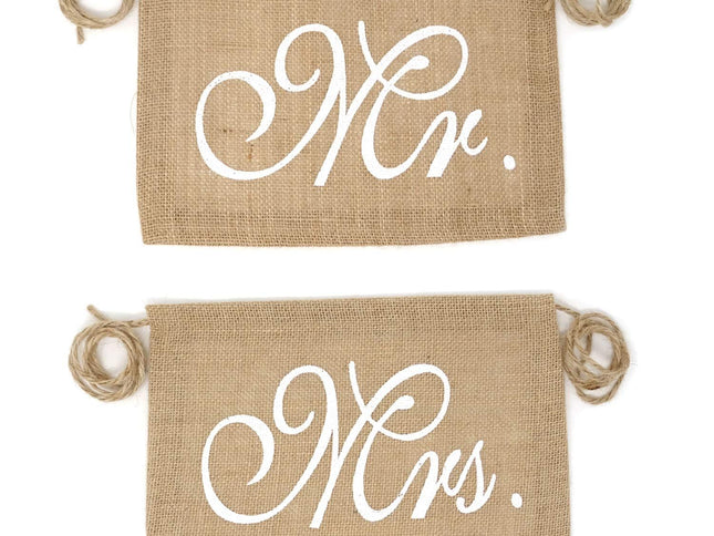 Chair Burlap Chair Banner Bride & Groom Chair Signs for Vintage Rustic Wedding Decorations, Engagement Party Supplies