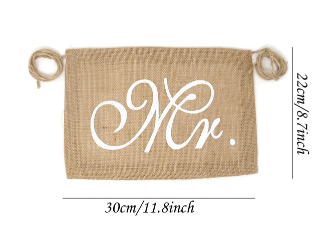 Chair Burlap Chair Banner Bride & Groom Chair Signs for Vintage Rustic Wedding Decorations, Engagement Party Supplies