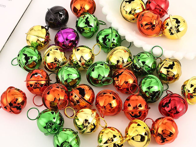 Halloween Pumpkin Bells for Craft, 30 Pcs Halloween Jingle Bells Beads, 1 Inch Colorful Pumpkin Bells for DIY Wreath Halloween