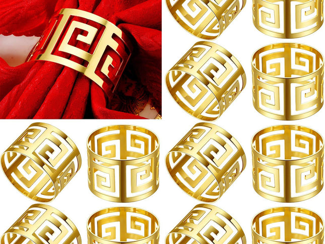 Rings Gold Napkin Rings Holder Set Hollow Out Metal Buckle Exquisite Household Napkin Holder Bulk for Christmas (16 Pcs)