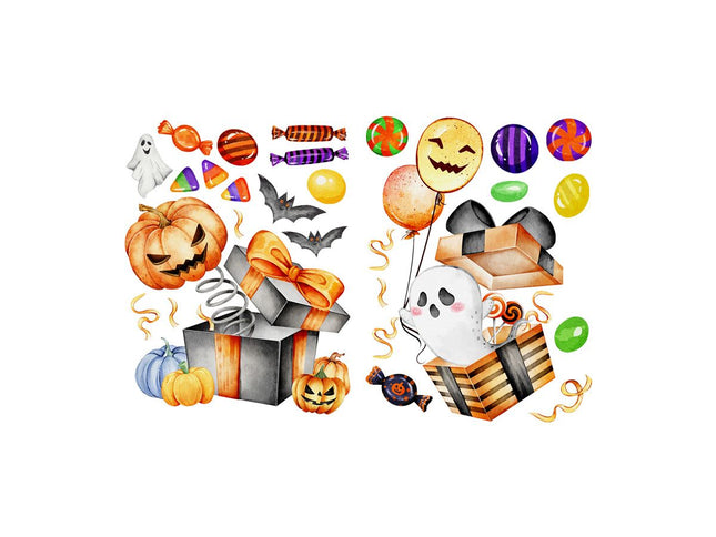 Wall Stickers  Funny Halloween Pumpkins Cute Vintage Decorations Removable Real Size Vinyl Colorful Wall Decals