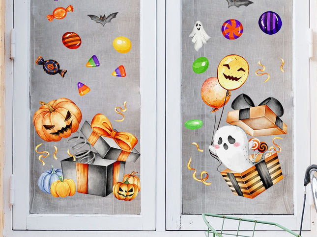 Wall Stickers  Funny Halloween Pumpkins Cute Vintage Decorations Removable Real Size Vinyl Colorful Wall Decals