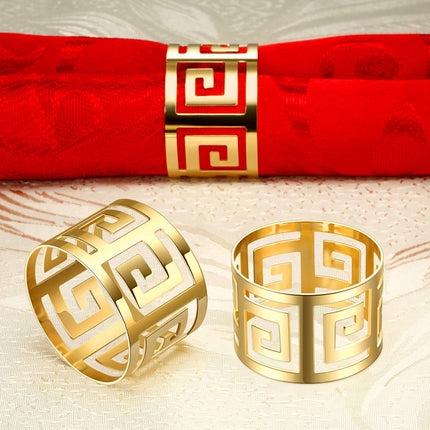 Rings Gold Napkin Rings Holder Set Hollow Out Metal Buckle Exquisite Household Napkin Holder Bulk for Christmas (16 Pcs)