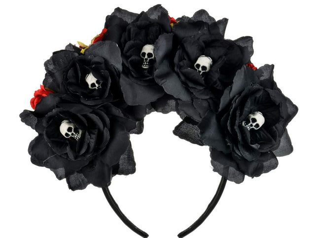 Floral Fall Women Day of the Dead Flower Crown Festival Headband Rose Mexican Floral Headpiece HC-23 (Black Rose)