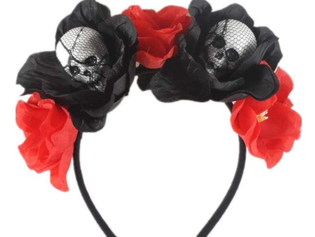 Halloween Rose Skull Headband Flower Crown Hair Bands Wreath Garland Floral Headpiece Women Leaf Hairband Hair Hoops Party
