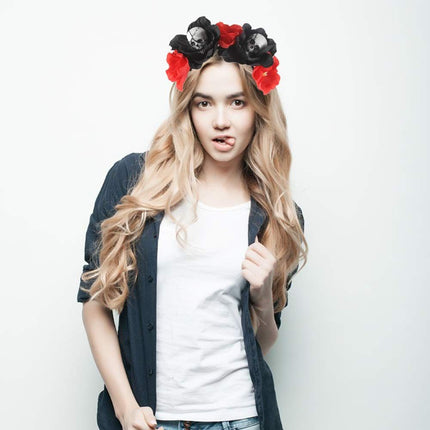 Halloween Rose Skull Headband Flower Crown Hair Bands Wreath Garland Floral Headpiece Women Leaf Hairband Hair Hoops Party