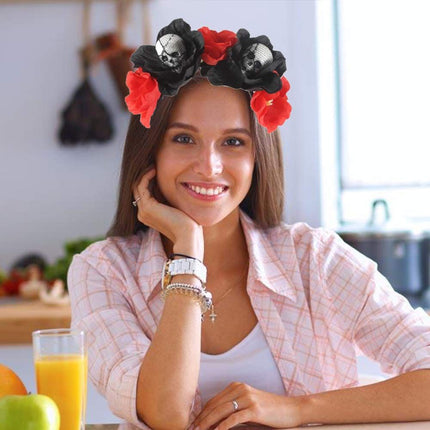 Halloween Rose Skull Headband Flower Crown Hair Bands Wreath Garland Floral Headpiece Women Leaf Hairband Hair Hoops Party