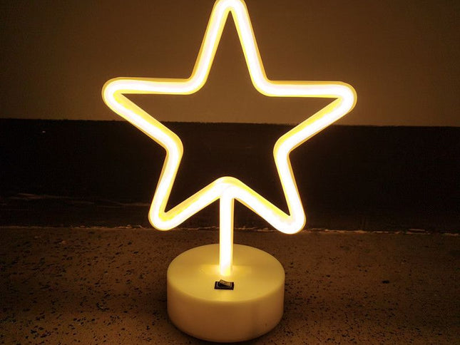 Warm White Star Shaped LED Neon Lamp with Base Battery Operated USB Powered LED Home Christmas Decoration Lights