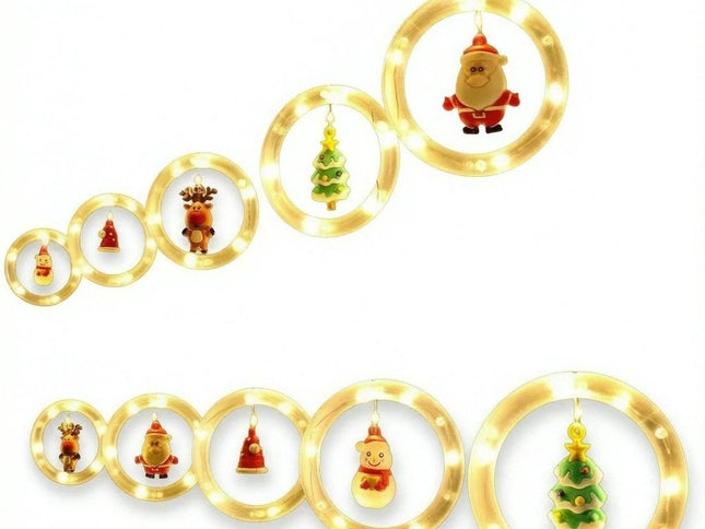 Window Lights Christmas Decor Ring Lights with Ornament LED Curtain Lights Indoor Outdoor USB White Christmas String