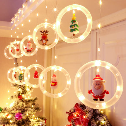 Window Lights Christmas Decor Ring Lights with Ornament LED Curtain Lights Indoor Outdoor USB White Christmas String