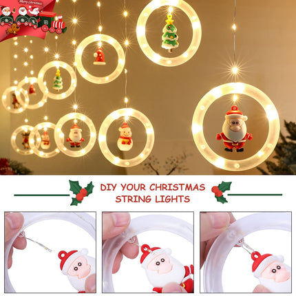 Window Lights Christmas Decor Ring Lights with Ornament LED Curtain Lights Indoor Outdoor USB White Christmas String