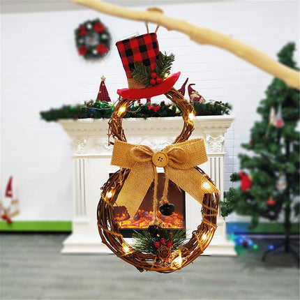 Christmas Wreath Hanging Decor, Cute Xmas Snowman Garland for Christmas Party Decor, Ornaments Holiday Wreath
