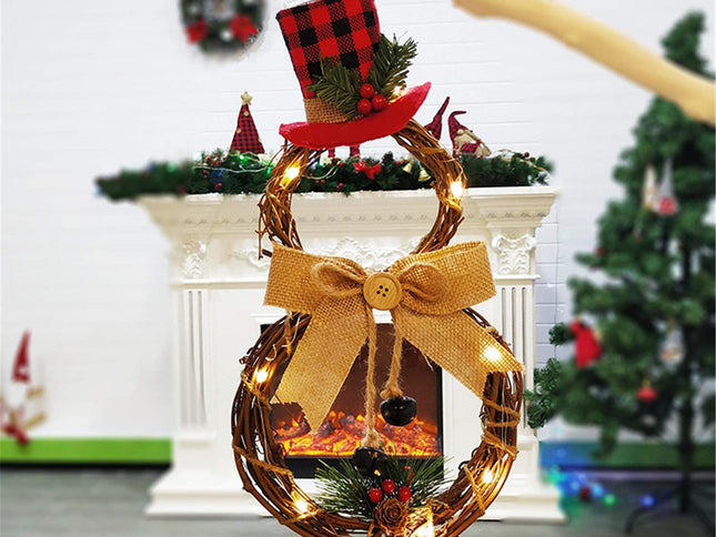 Christmas Wreath Hanging Decor, Cute Xmas Snowman Garland for Christmas Party Decor, Ornaments Holiday Wreath