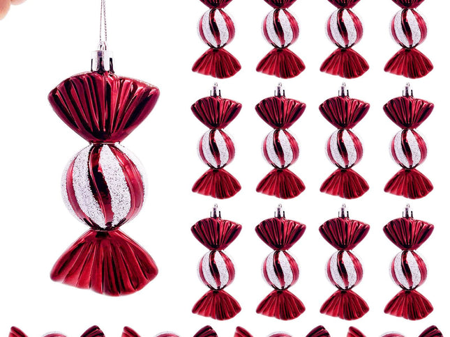 4 PC Shatterproof Xmas Candies Ornaments,Christmas Candy Ornaments Hanging Glitter with Ropes for Christmas Tree Candy Cane Home