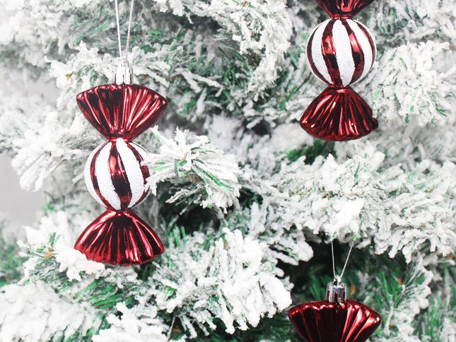 4 PC Shatterproof Xmas Candies Ornaments,Christmas Candy Ornaments Hanging Glitter with Ropes for Christmas Tree Candy Cane Home