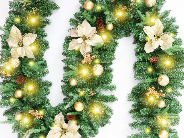 Christmas Decorations with Lights Battery Operated - Outdoor Christmas Garland for Mantle, Lighted Christmas Garland Indoor