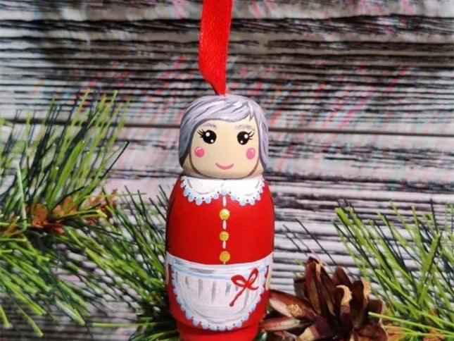 2pc Santa Claus Pendant,Christmas Decorations,Wooden Standing Christmas Granny, Santa Claus Decoration for Tree