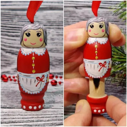 2pc Santa Claus Pendant,Christmas Decorations,Wooden Standing Christmas Granny, Santa Claus Decoration for Tree