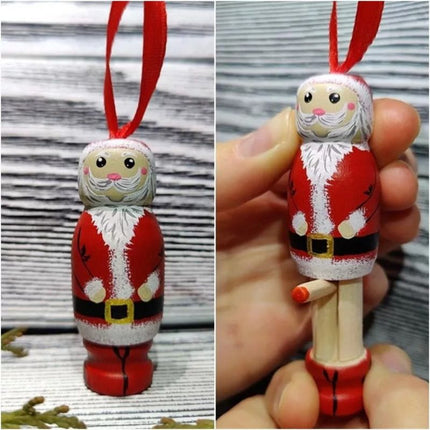 2pc Santa Claus Pendant,Christmas Decorations,Wooden Standing Christmas Granny, Santa Claus Decoration for Tree