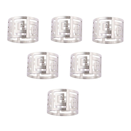 6PCS Hollow Out Napkin Ring Holder, Silver Circle Serviette Buckles for Holiday Party Wedding Banquet Household Festival Decor
