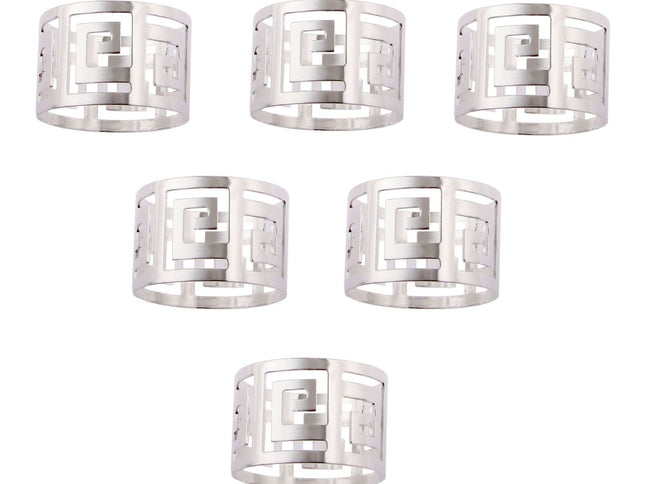 6PCS Hollow Out Napkin Ring Holder, Silver Circle Serviette Buckles for Holiday Party Wedding Banquet Household Festival Decor