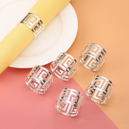 6PCS Hollow Out Napkin Ring Holder, Silver Circle Serviette Buckles for Holiday Party Wedding Banquet Household Festival Decor