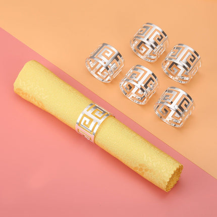 6PCS Hollow Out Napkin Ring Holder, Silver Circle Serviette Buckles for Holiday Party Wedding Banquet Household Festival Decor