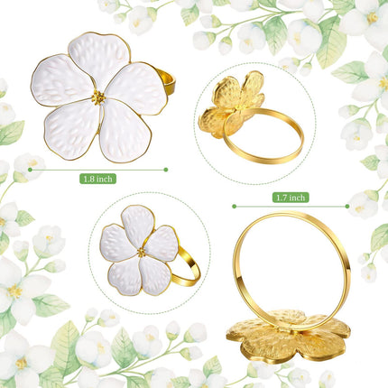 6 Pcs White Flower Napkin Rings Set,  Napkin Ring Holder Floral Serviette Buckles for Wedding Party Banquet
