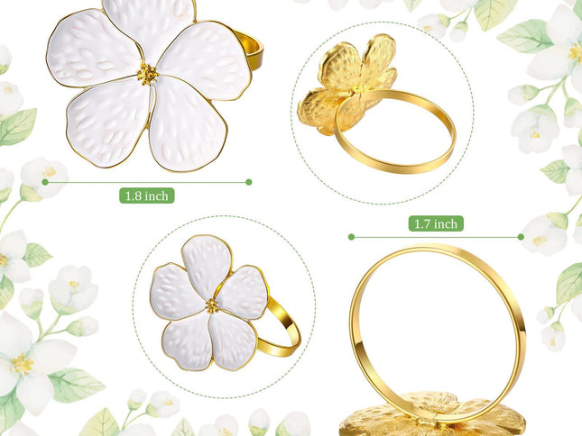 6 Pcs White Flower Napkin Rings Set, Napkin Ring Holder Floral Serviette Buckles for Wedding Party Banquet