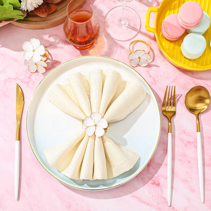 6 Pcs White Flower Napkin Rings Set,  Napkin Ring Holder Floral Serviette Buckles for Wedding Party Banquet