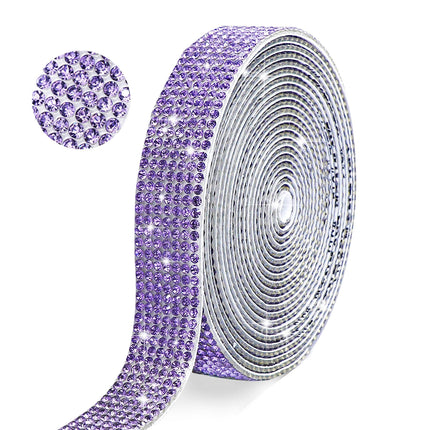 Self Adhesive Purple Crystal Rhinestone Ribbon Strips, Yards Diamond Ribbon Bling Rhinestone Sticker with Rhinestone