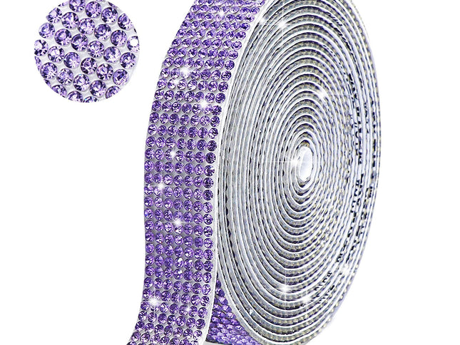 Self Adhesive Purple Crystal Rhinestone Ribbon Strips, Yards Diamond Ribbon Bling Rhinestone Sticker with Rhinestone