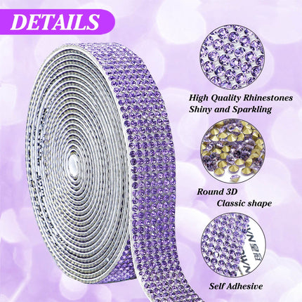 Self Adhesive Purple Crystal Rhinestone Ribbon Strips, Yards Diamond Ribbon Bling Rhinestone Sticker with Rhinestone
