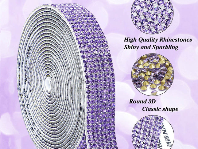 Self Adhesive Purple Crystal Rhinestone Ribbon Strips, Yards Diamond Ribbon Bling Rhinestone Sticker with Rhinestone