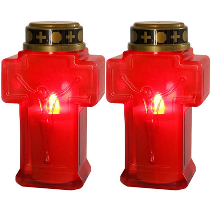 2pcs Cross Candle Light, Red Flickering Flameless Candles Reusable Church Graveyard Led Candles Grave Decorations