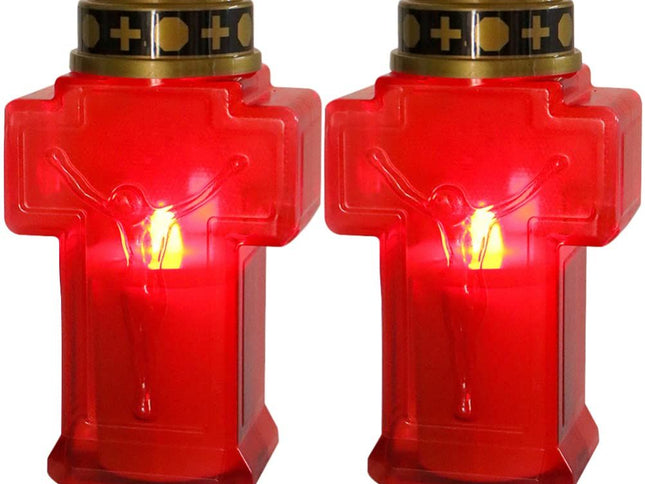 2pcs Cross Candle Light, Red Flickering Flameless Candles Reusable Church Graveyard Led Candles Grave Decorations