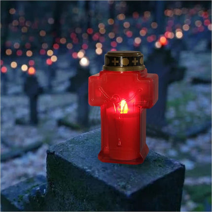 2pcs Cross Candle Light, Red Flickering Flameless Candles Reusable Church Graveyard Led Candles Grave Decorations