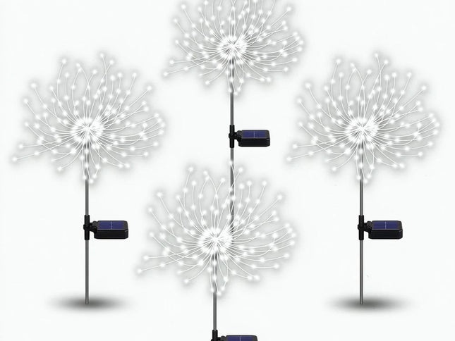 Solar Firework Lights, Garden Lights 4 Pack 120 LED Decorative Lights, Solar DIY Decorative Starburst Lights (Cool White)